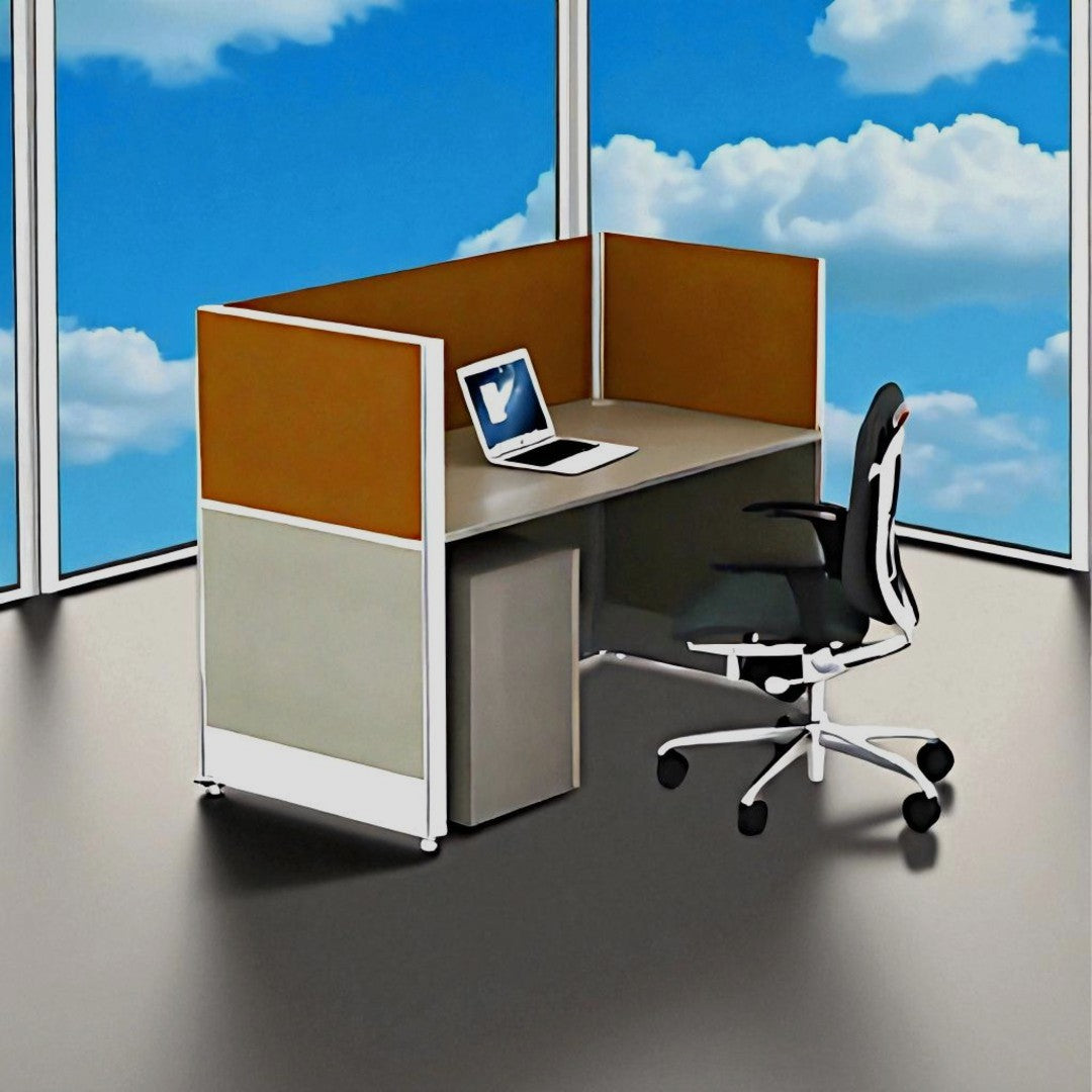 1-Way Cubicle Workstation – Compact Single Desk with Privacy Panels ...