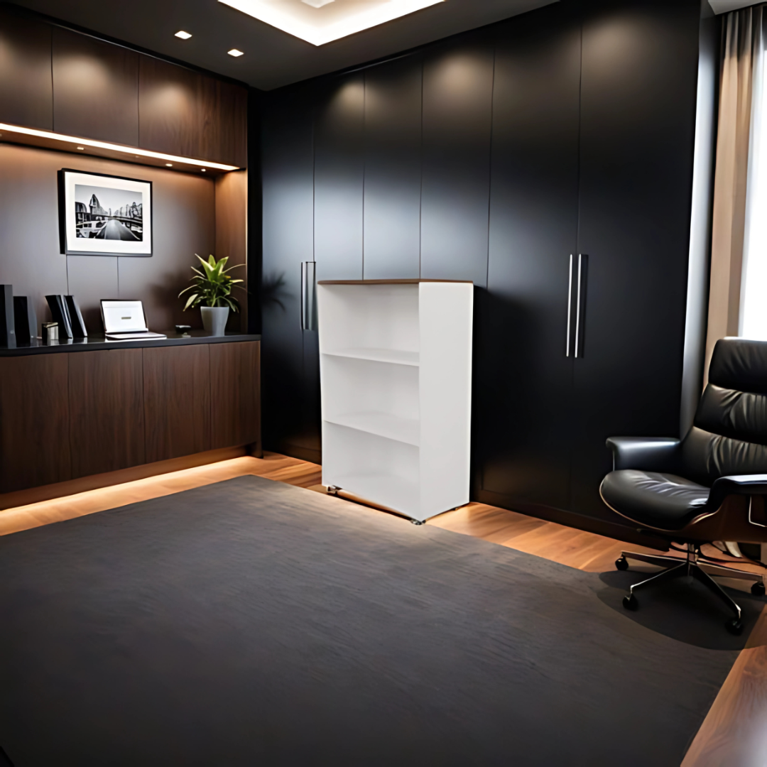 Executive Vertical Office Bookcase – White Shelving Unit for Modern Interiors