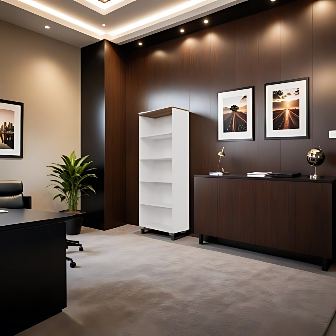 Executive Vertical Office Bookcase – White Shelving Unit for Modern Interiors