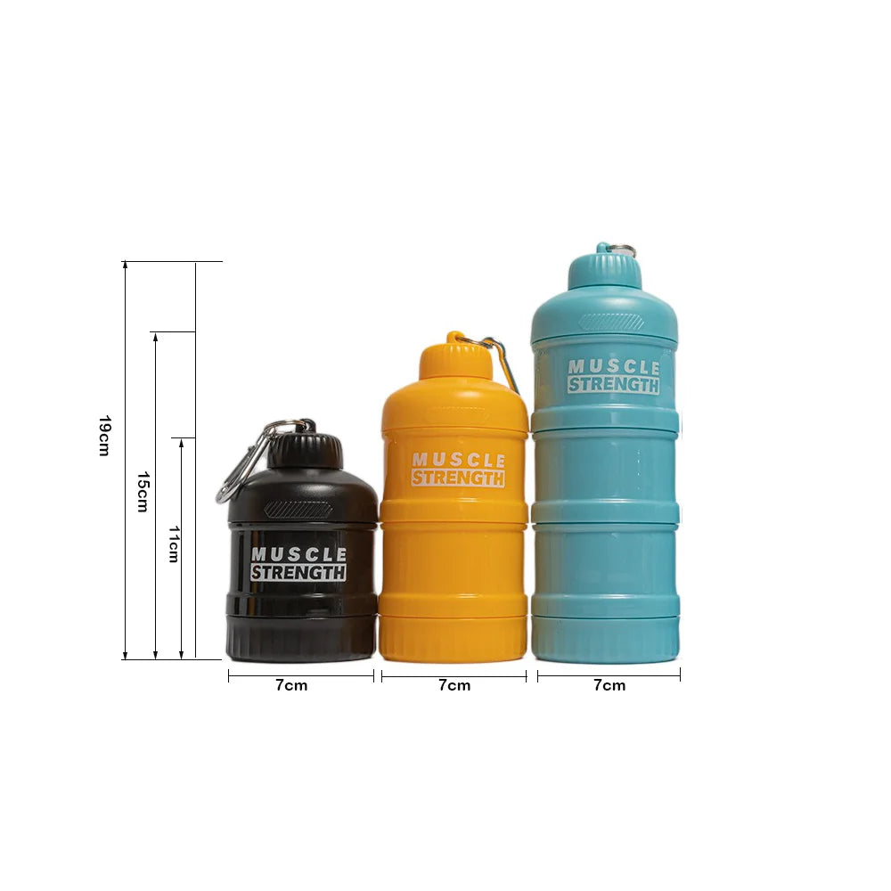 1/2/3-layer Plastic Protein Powder Box Portable Layered Storage Funnel Fitness Supplement Bottle with Mountaineering Buckle