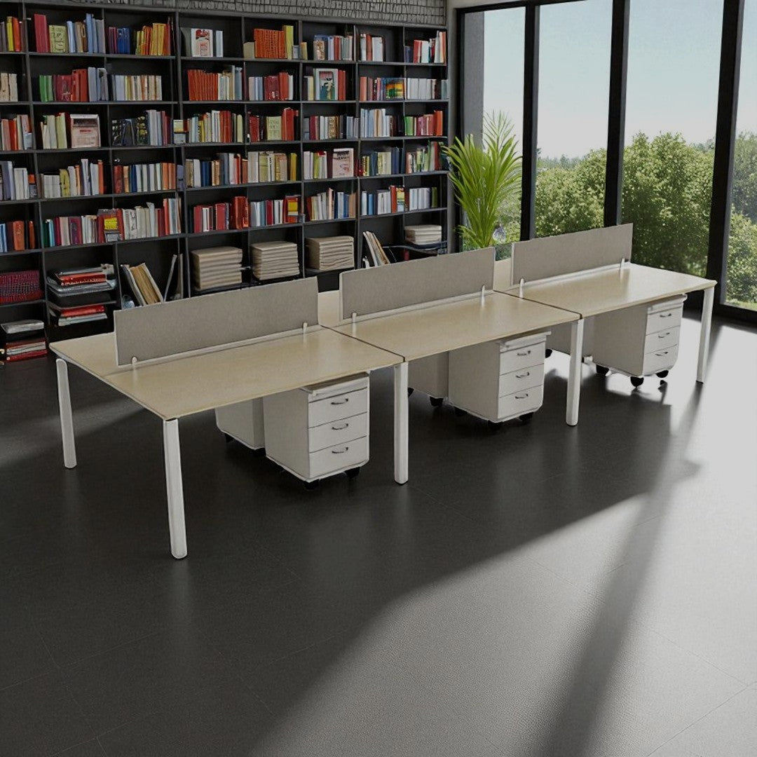 3 way face to face work station with mobile pedestal