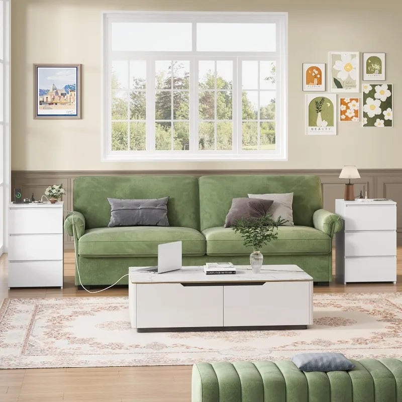 FOTOSOK White Nightstand Set of 2, 26" H White Night Stand with Charging Station, Nightstand Set 2 with USB Ports &Power Outlets