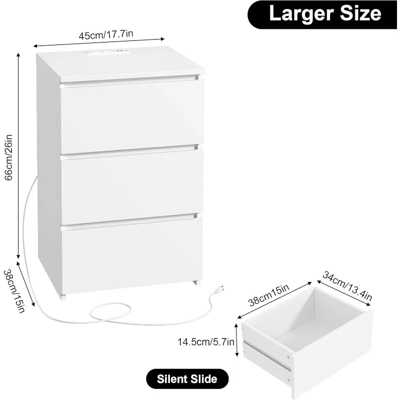 FOTOSOK White Nightstand Set of 2, 26" H White Night Stand with Charging Station, Nightstand Set 2 with USB Ports &Power Outlets