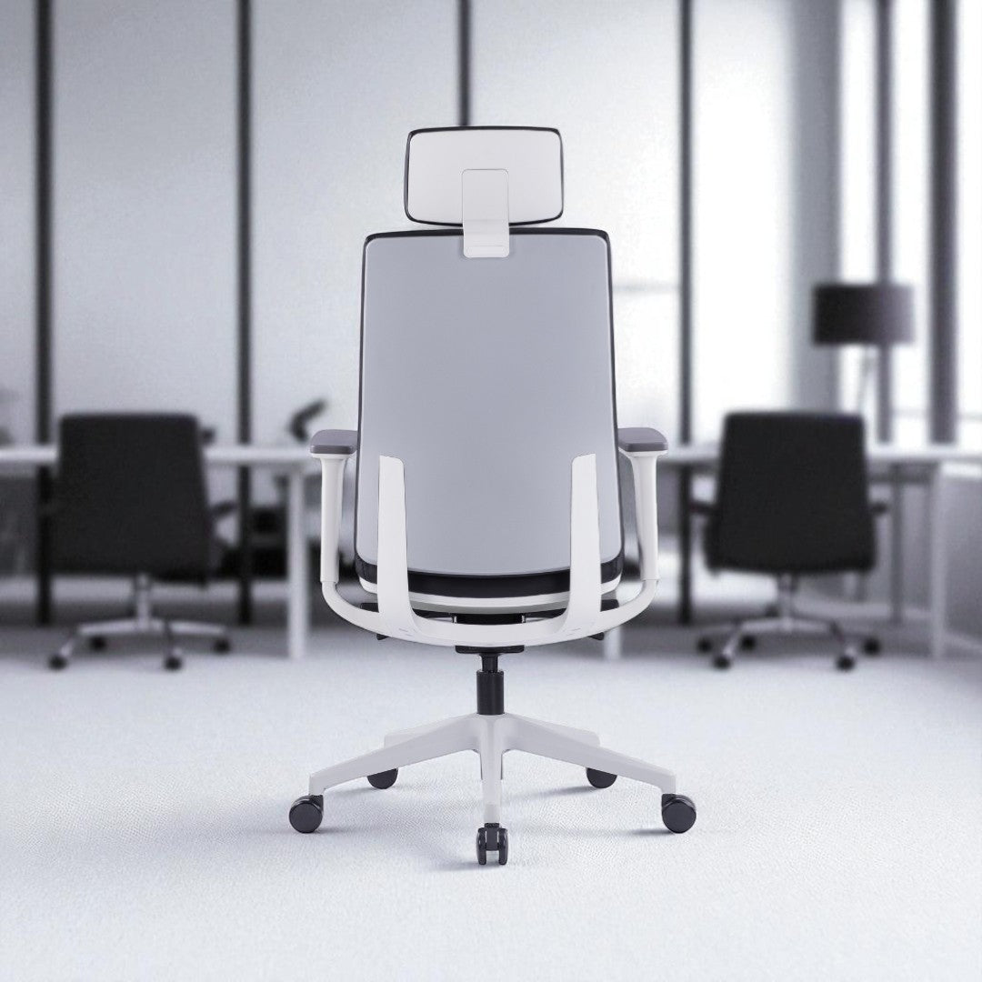 Modern office chair in a blurred office setting
