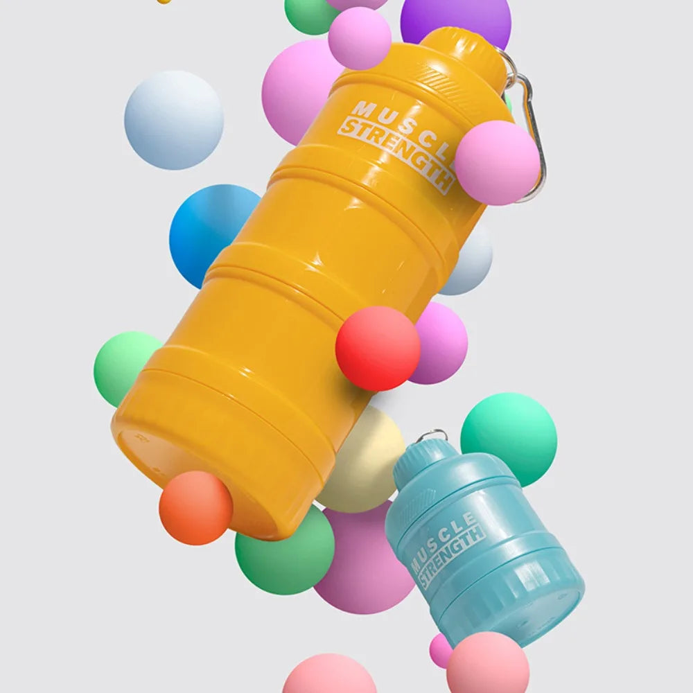 1/2/3-layer Plastic Protein Powder Box Portable Layered Storage Funnel Fitness Supplement Bottle with Mountaineering Buckle