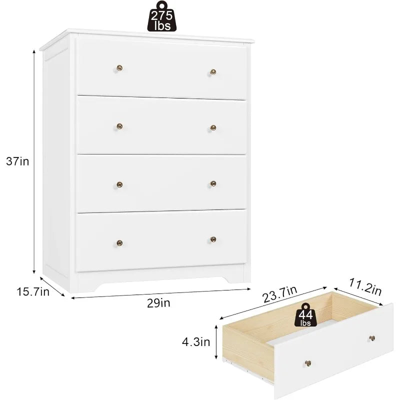 HOUSUIT White Dresser, 4 Drawer Dressers Chest of Drawers, Modern Tall Dresser, Wood Drawer Chest Storage Cabinet,Ivory White