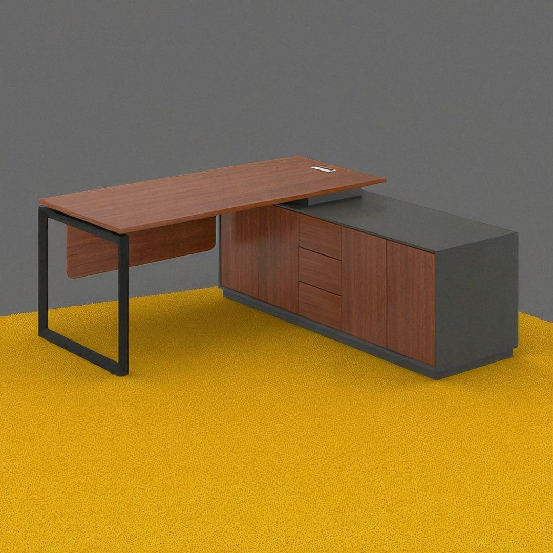 L-Shaped Metal Legged Desk